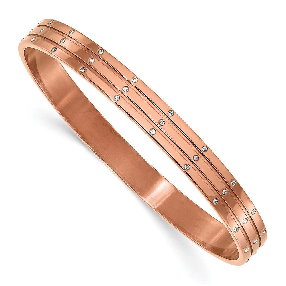 Stainless Steel Polished Brown IP Plated w/ CZs Bangle, 7.5 mm