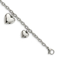 Chisel Stainless Steel Polished Hearts 8 inch Bracelet, 8 mm