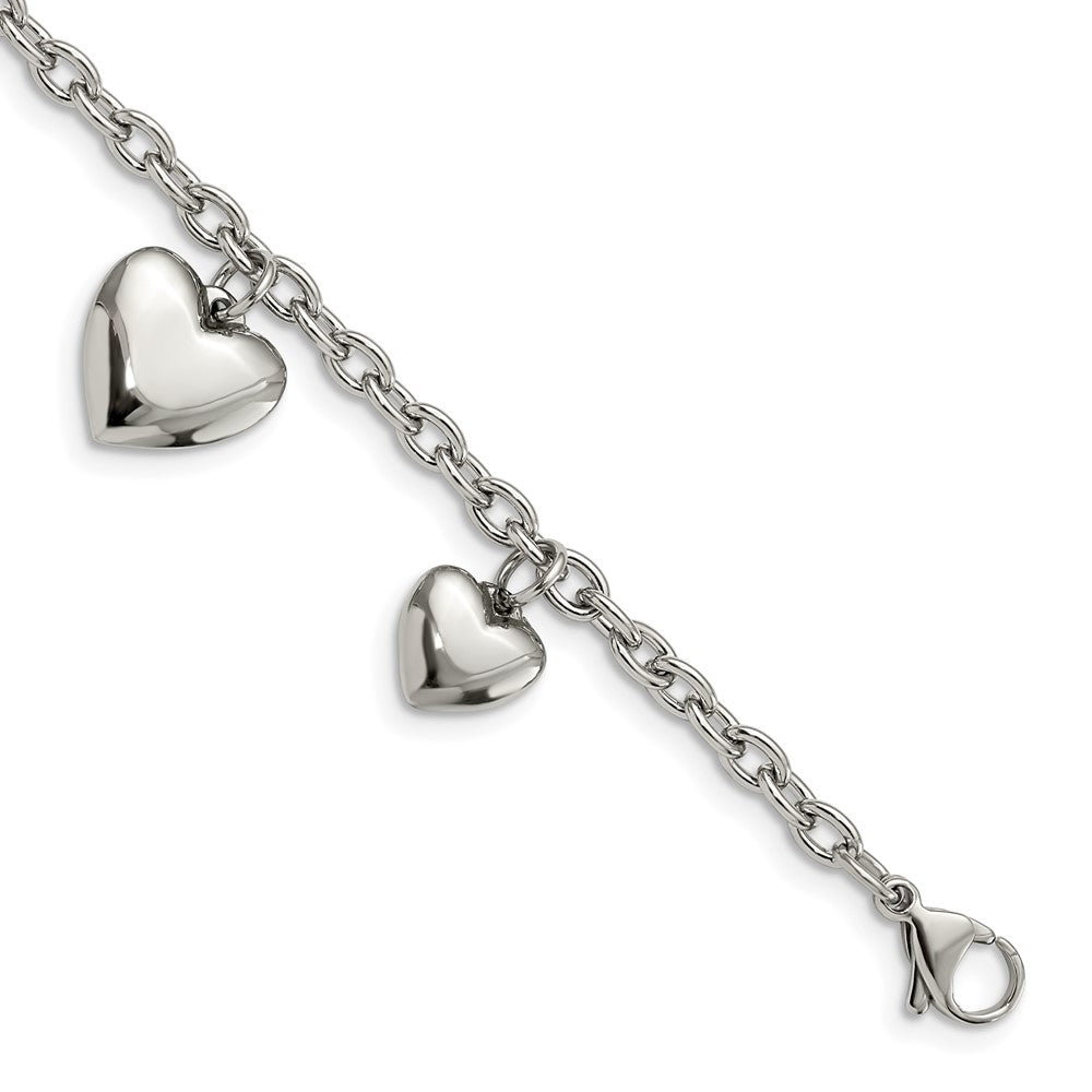 Chisel Stainless Steel Polished Hearts 8 inch Bracelet, 8 mm