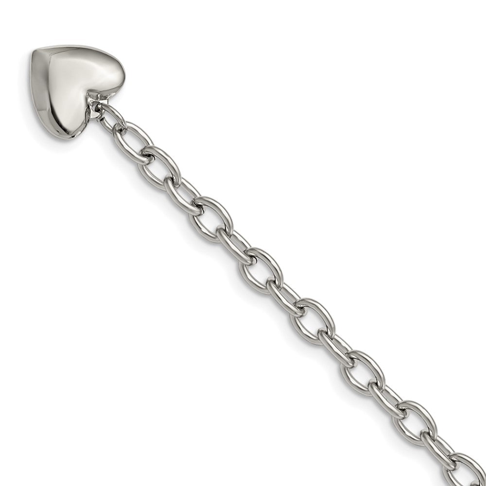 Chisel Stainless Steel Polished Open Link with Heart Dangle 8.5 inch Bracelet, 8.5 mm