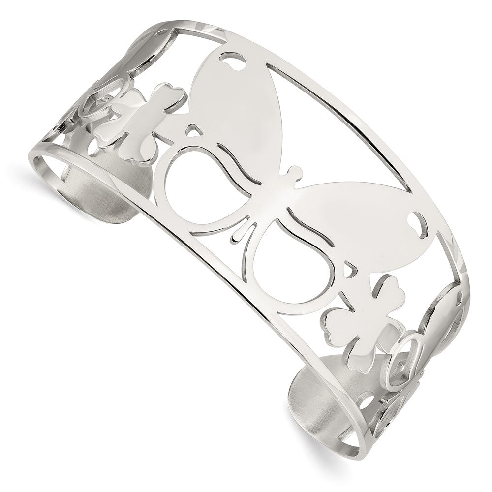 Chisel Stainless Steel Polished Butterfly Cuff Bangle, 7 x 31 mm