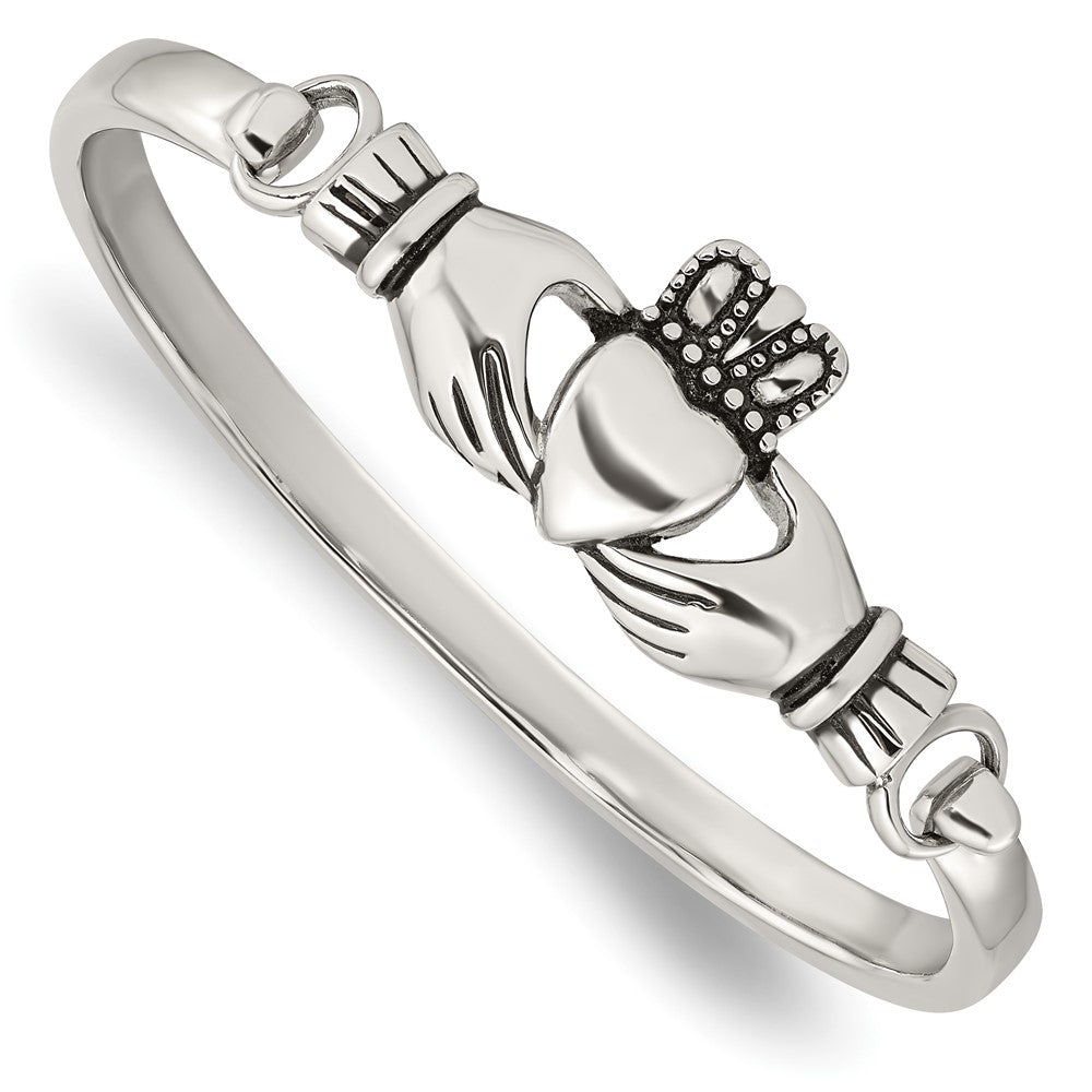 Chisel Stainless Steel Antiqued and Polished Claddagh Bangle, Size 7, 6.75 x 18 mm
