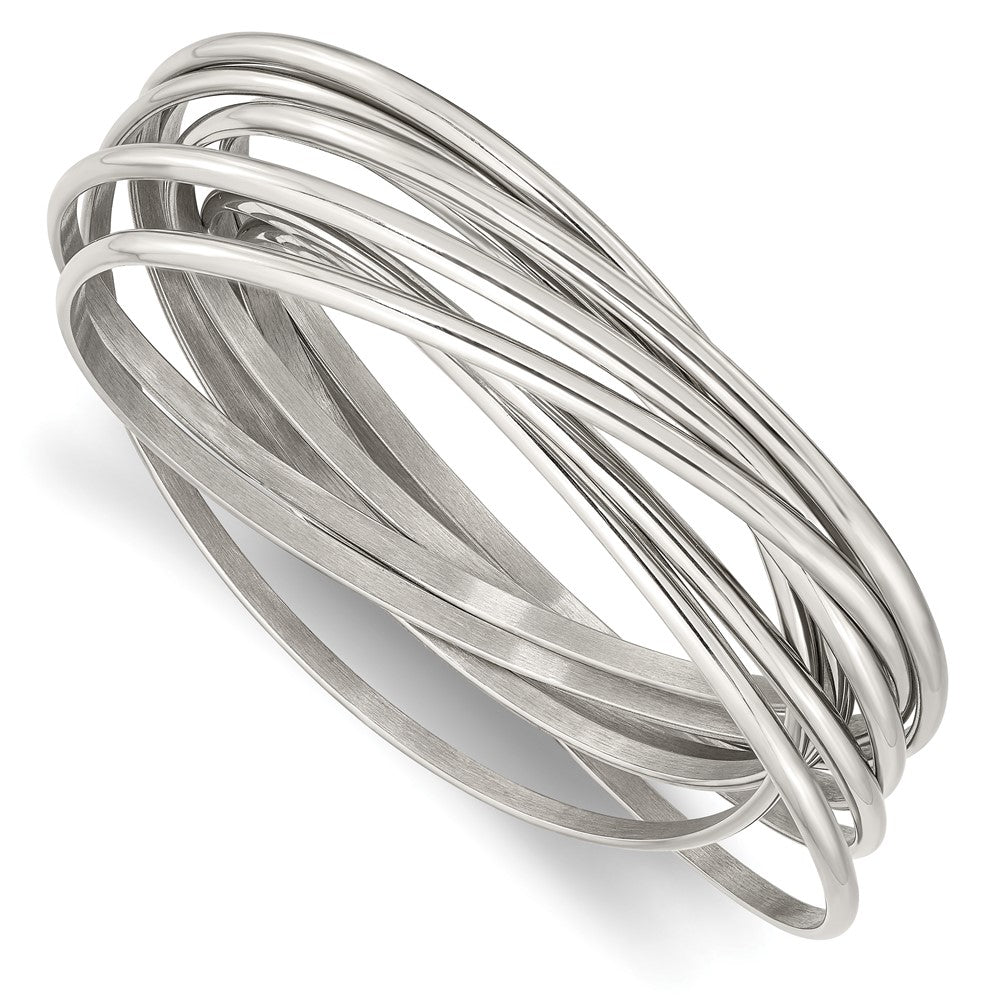 Chisel Stainless Steel Polished 9 Piece Set of Intertwined Bangles, 8 x 3 mm