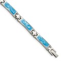Chisel Stainless Steel Polished with Blue Swirl Enamel 7.25 inch Link Bracelet, 7.25 x 6 mm
