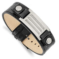 Stainless Steel Polished Black Leather w/Stone Finish 9.5in Bracelet, 9 mm