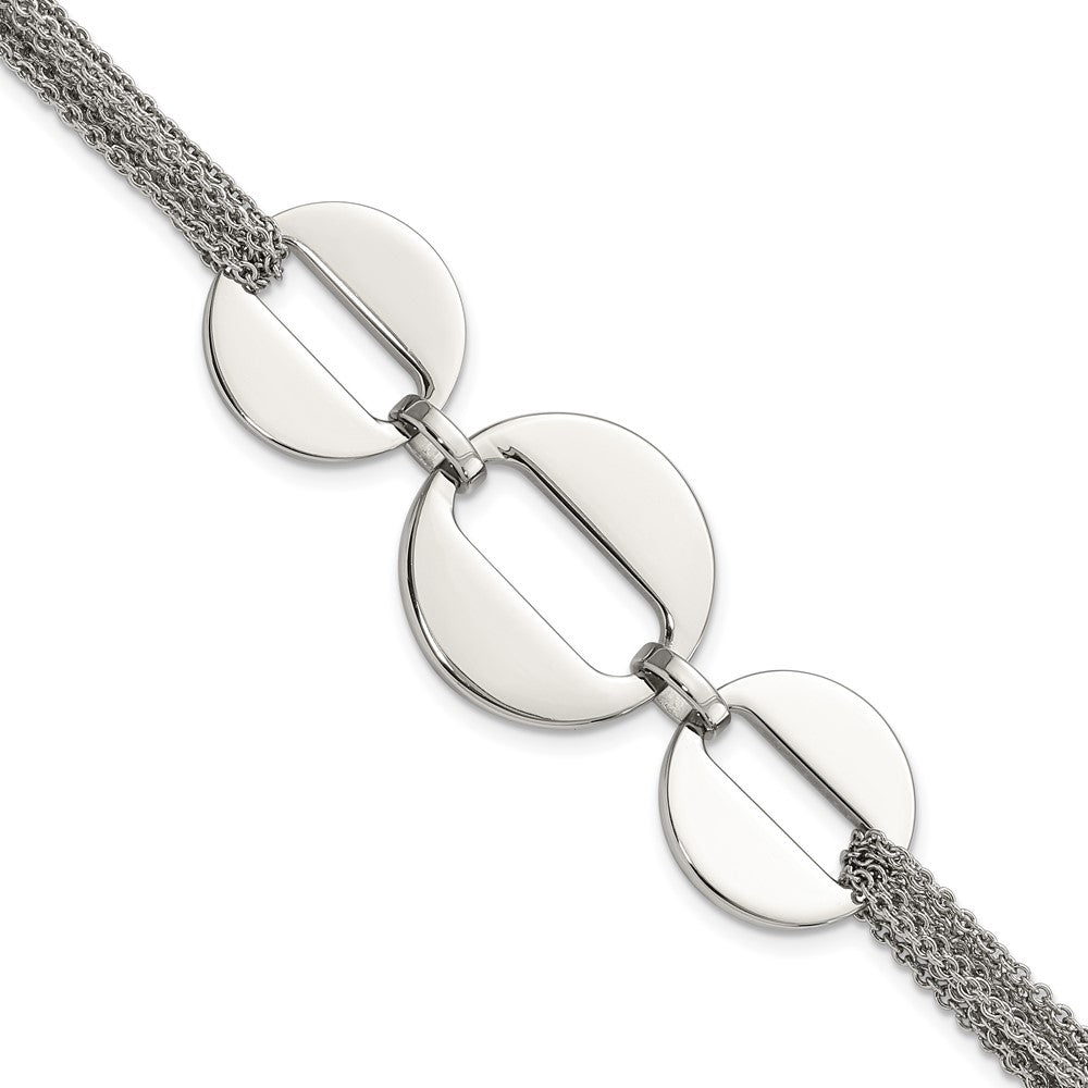 Stainless Steel Polished Circles 7.5in Multistrand Bracelet, 7.5 x 21.85 mm