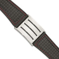 Stainless Steel Black Leather w/ Red Trim Polished Buckle Bracelet, 9.25 mm