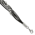 Chisel Stainless Steel Polished Beaded Multi-Strand Black Leather 8 inch Bracelet, 8 x 12 mm