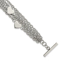 Stainless Steel Polished Multistrand Hearts Chain Toggle Bracelet, 8 x 23.2 mm