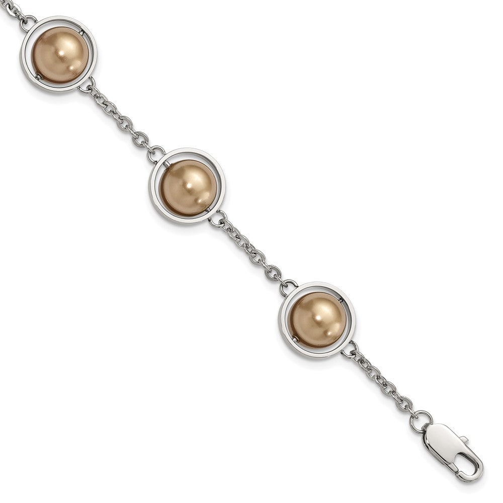 Stainless Steel Polished Champagne Beads w/1in ext Bracelet, 8.5 x 16.15 mm