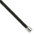 Chisel Stainless Steel Polished Black Braided Leather 8.5 inch Bracelet, 8.5 x 6 mm