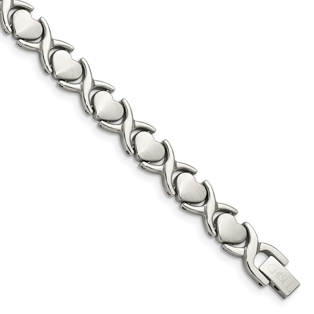 Chisel Stainless Steel Brushed and Polished 8 inch Stampato Bracelet, 8 x 9 mm