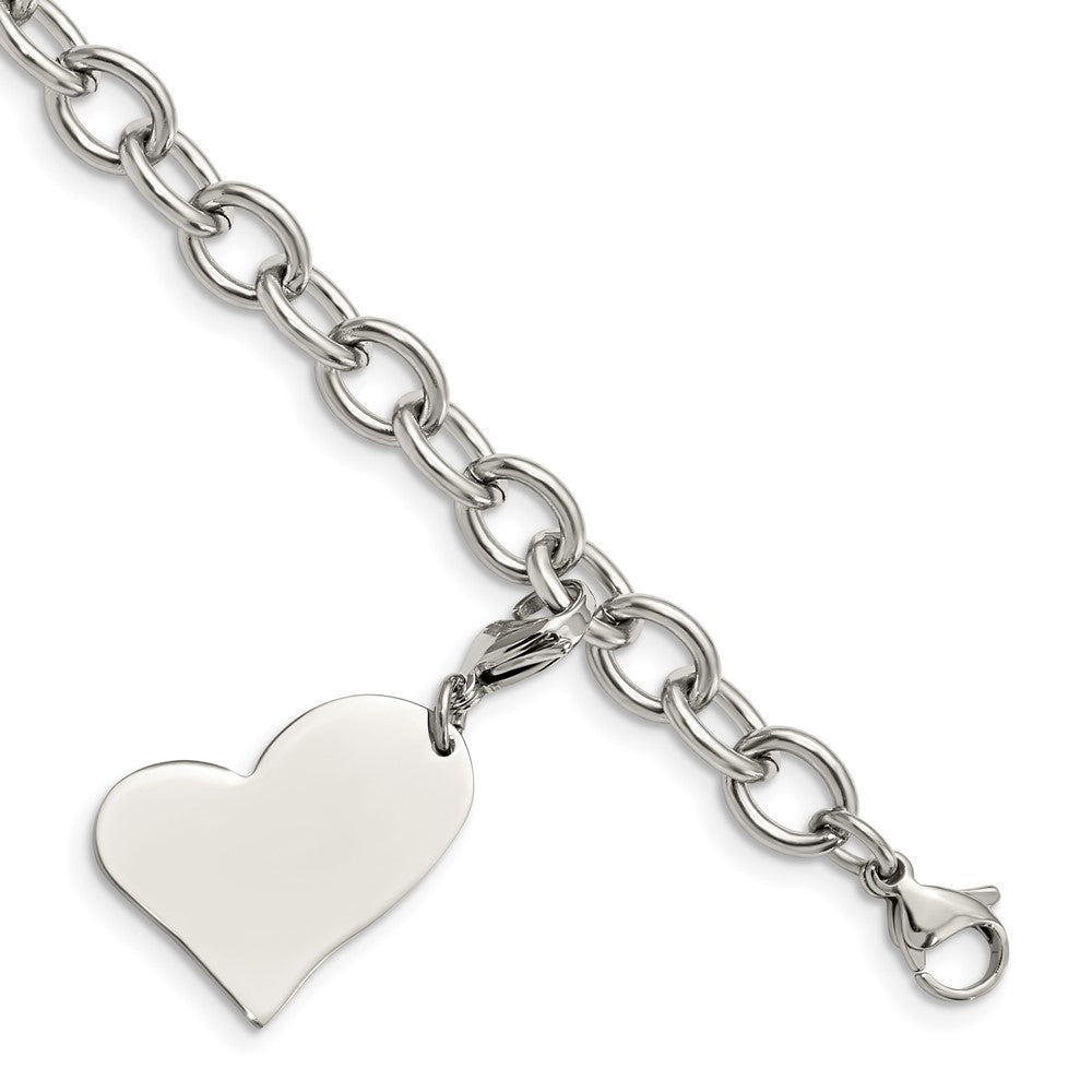 Chisel Stainless Steel Polished Link with Heart Lobster Clasp Charm 8 inch Bracelet, 8 x 20 mm