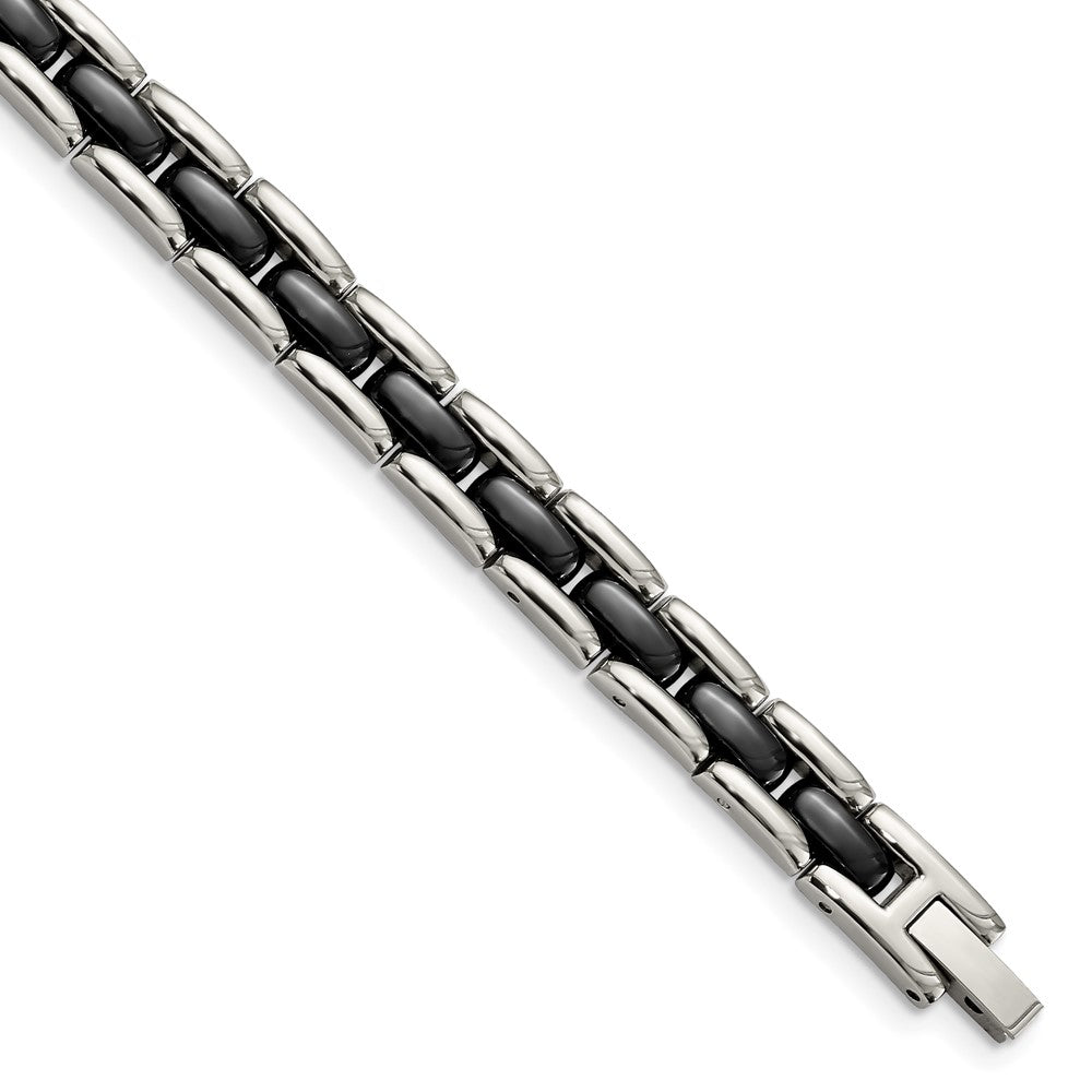 Chisel Stainless Steel Polished with Black Ceramic 8 inch Link Bracelet, 8 x 9 mm
