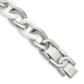 Chisel Stainless Steel Polished with White Ceramic 7.5 inch Curb Link Bracelet with 1 inch Extension, 7.5 x 15 mm