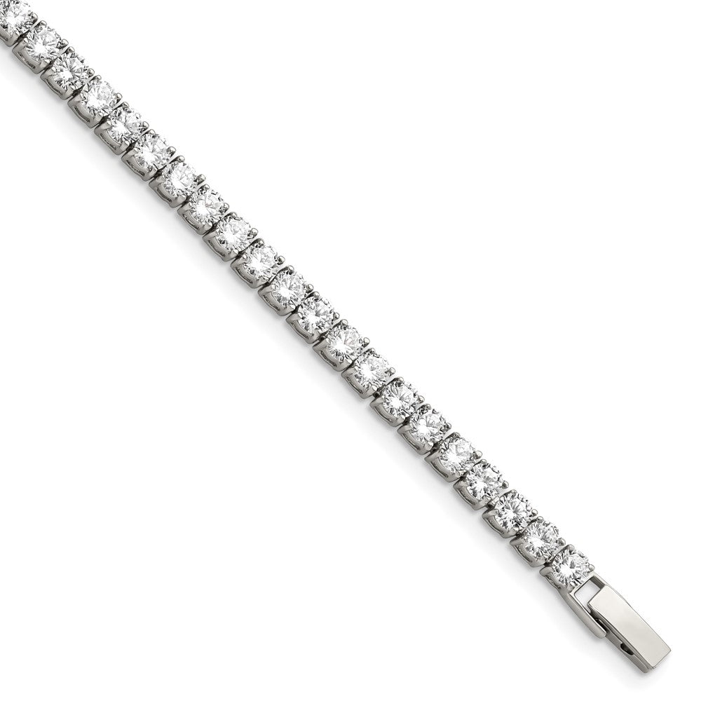 Chisel Stainless Steel Polished CZ 7.5 inch Tennis Bracelet, 7.5 x 4 mm, 11.75 g