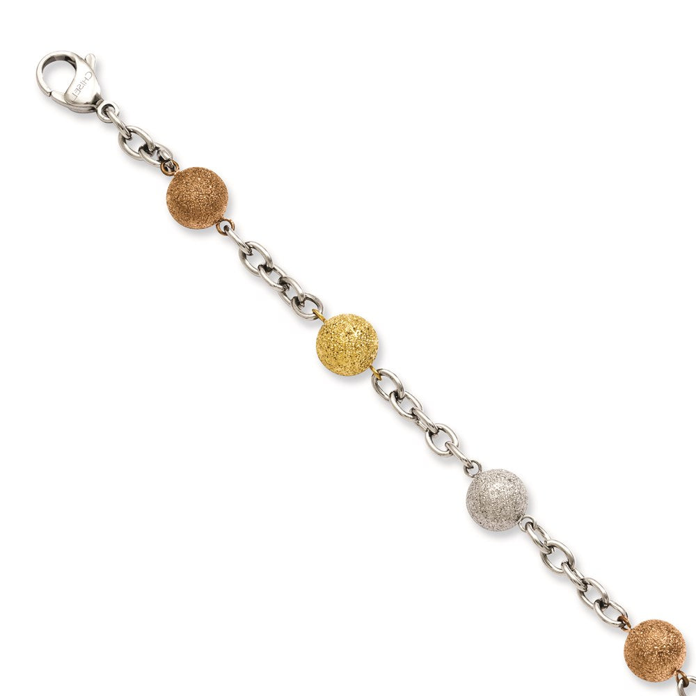 Stainless Steel Tri-Color IP-plated Laser Cut 8in Bracelet, 8 mm
