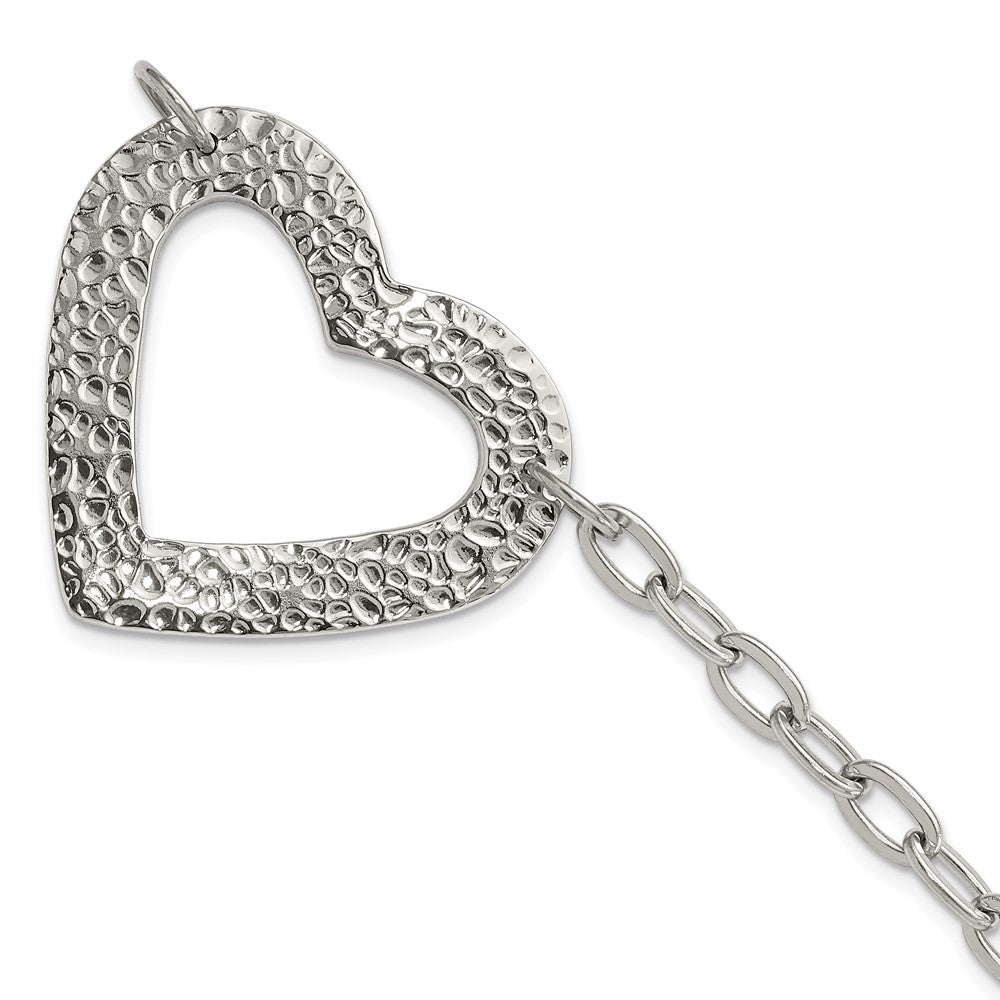 Stainless Steel Polished & Textured Heart Bracelet, 8 x 36 mm