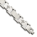 Chisel Stainless Steel Brushed Polished and Laser Cut Crosses 8.75 inch Link Bracelet, 8.75 x 12 mm