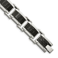 Chisel Stainless Steel Polished and Textured Black-plated 9 inch Link Bracelet, 9 x 16 mm