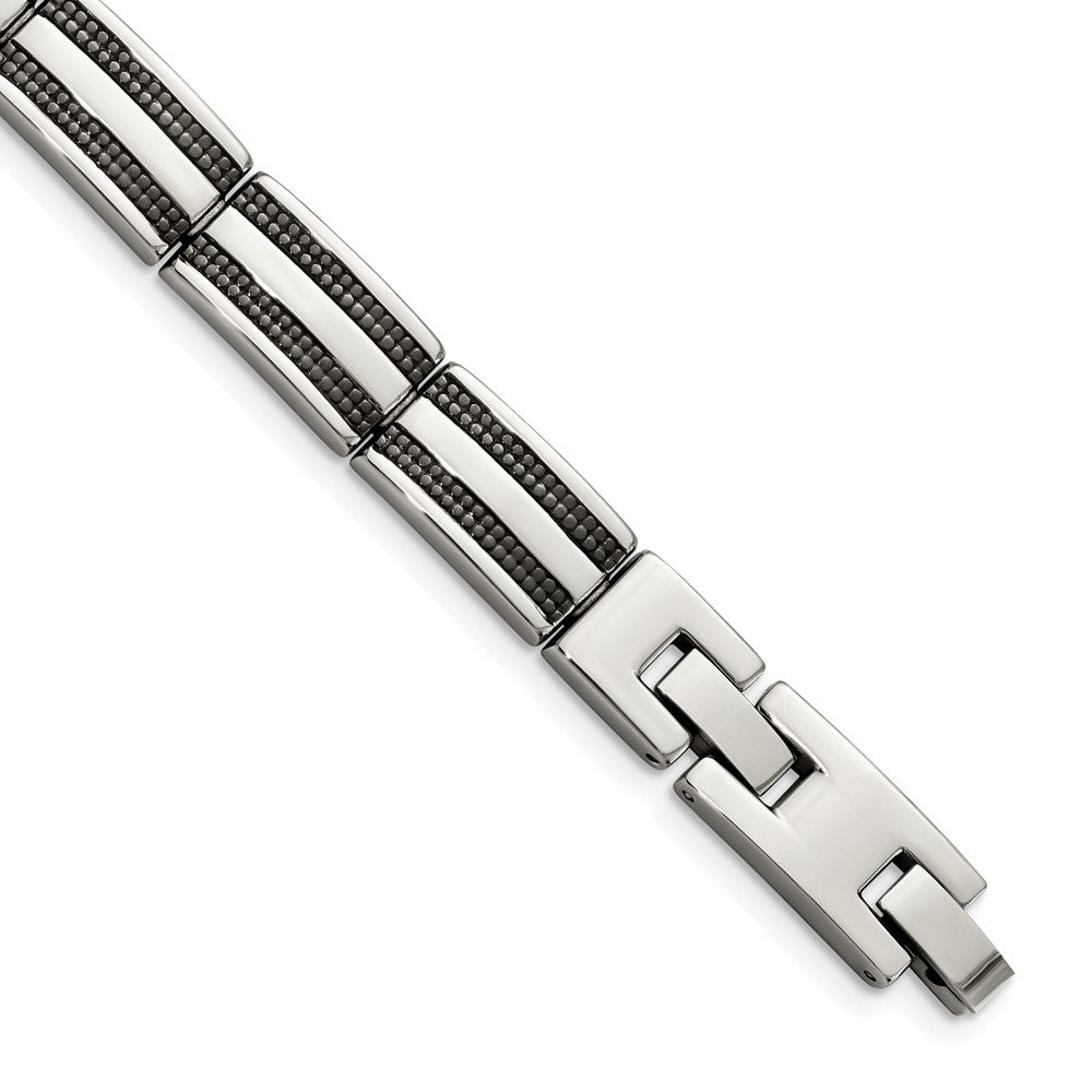 Chisel Stainless Steel Polished and Textured Black IP-plated 8.25 inch Link Bracelet, 8.25 x 10 mm