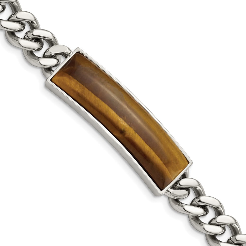 Chisel Stainless Steel Polished with Tiger's Eye Inlay 8.25 inch ID Bracelet, 8.25 x 15 mm