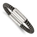Stainless Steel Polished Black Leather 8.75in Bracelet, 8.75 x 10 mm