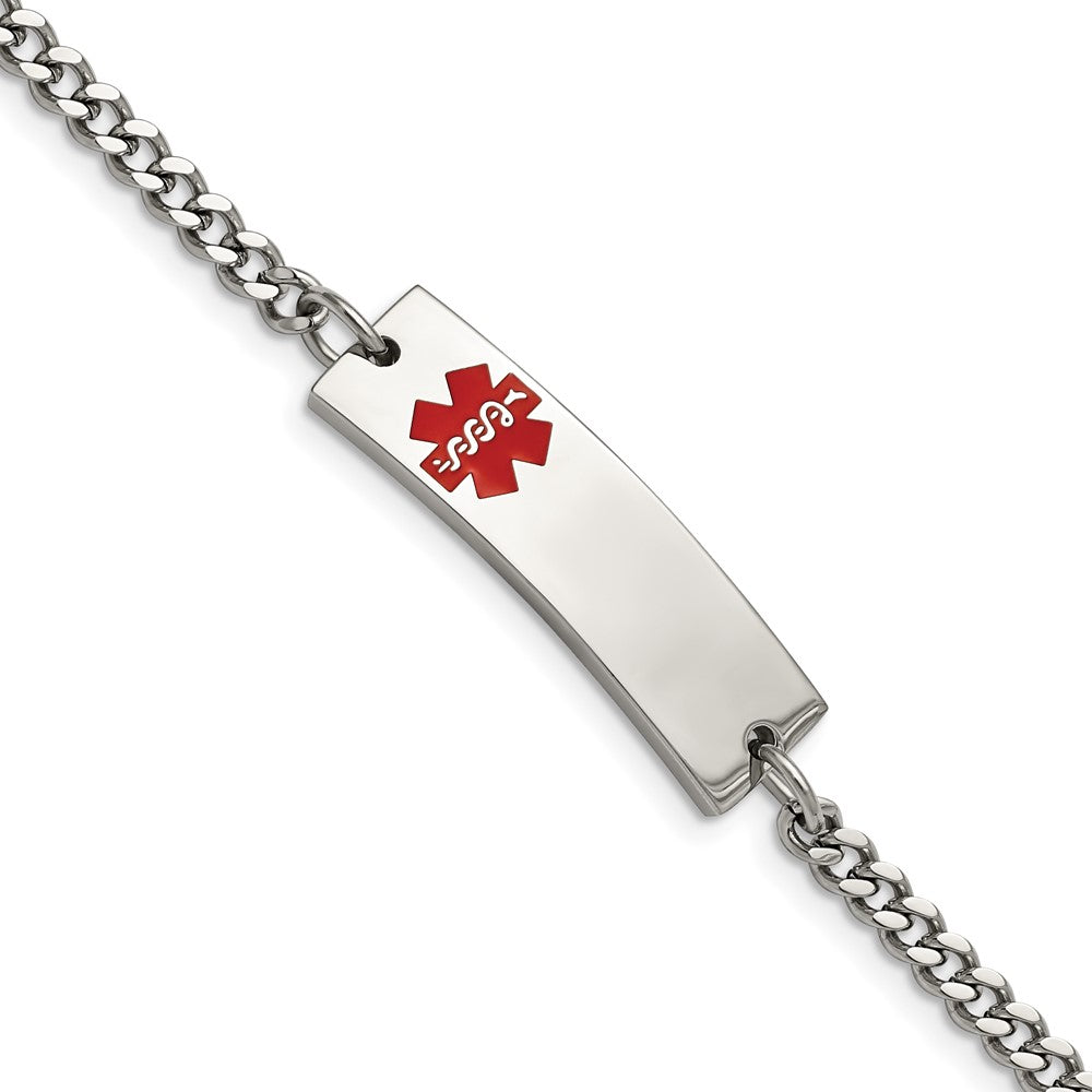 Chisel Stainless Steel Polished with Red Enamel Medical ID 8.75 inch Curb Chain Bracelet, 8.75 mm