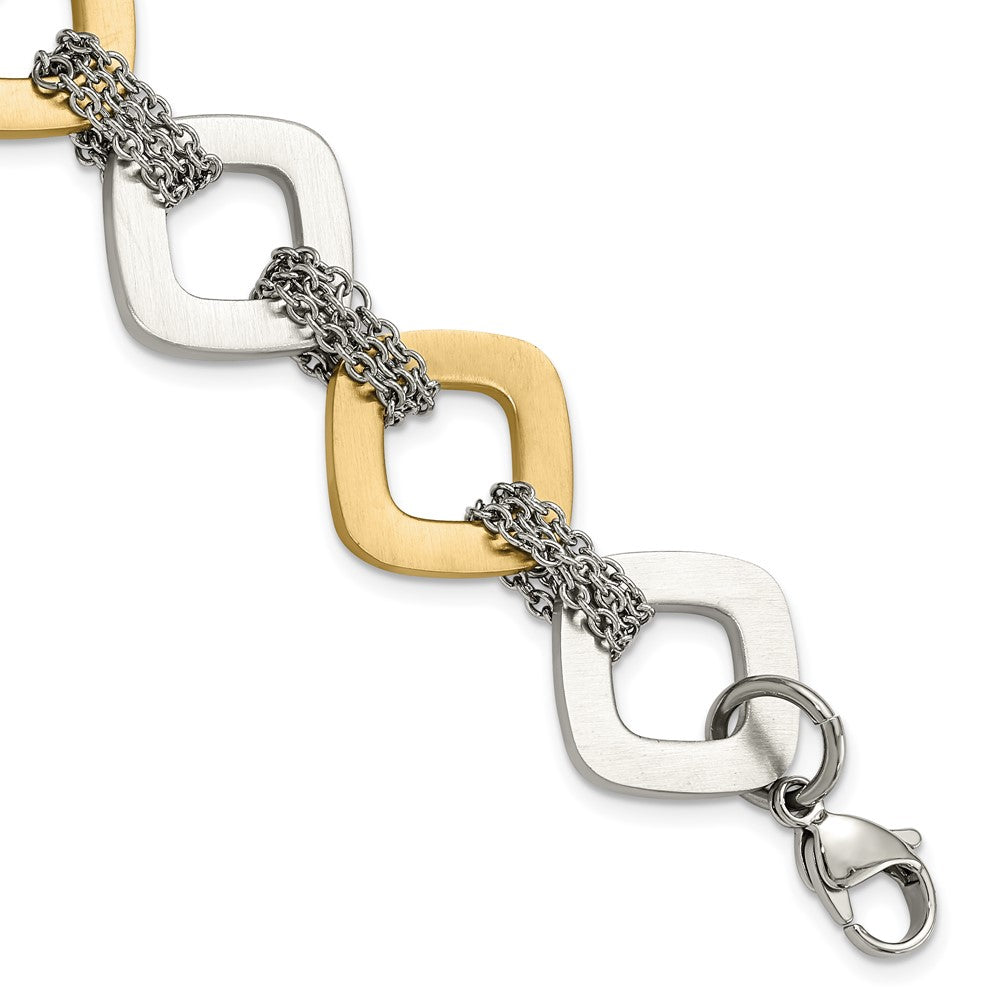 Stainless Steel Yellow IP plated Brushed Link Bracelet, 7.5 x 19.5 mm
