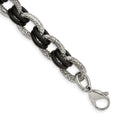 Stainless Steel 9in Polished and Textured with Black Rubber Bracelet, 9 x 12 mm