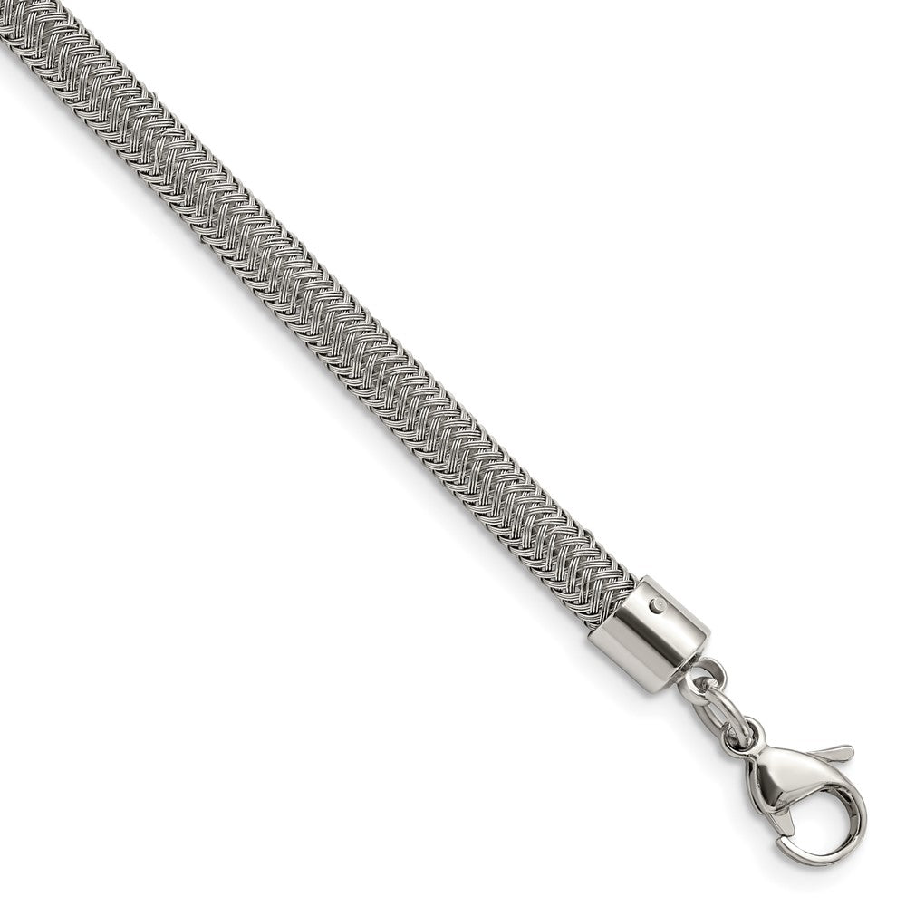 Chisel Stainless Steel Polished and Textured Wire 8 inch Bracelet, 8 x 6 mm
