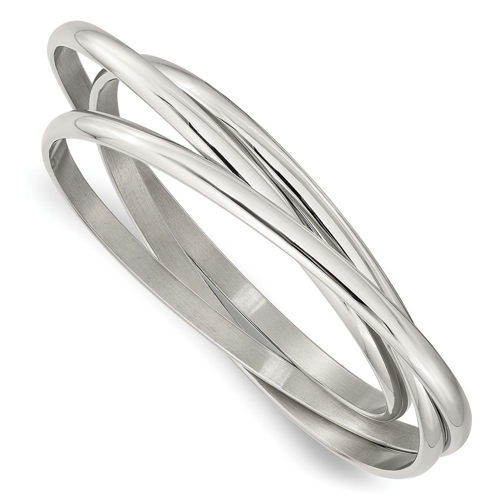 Chisel Stainless Steel Polished 3 Piece Set of Intertwined Bangles, 7 x 4 mm