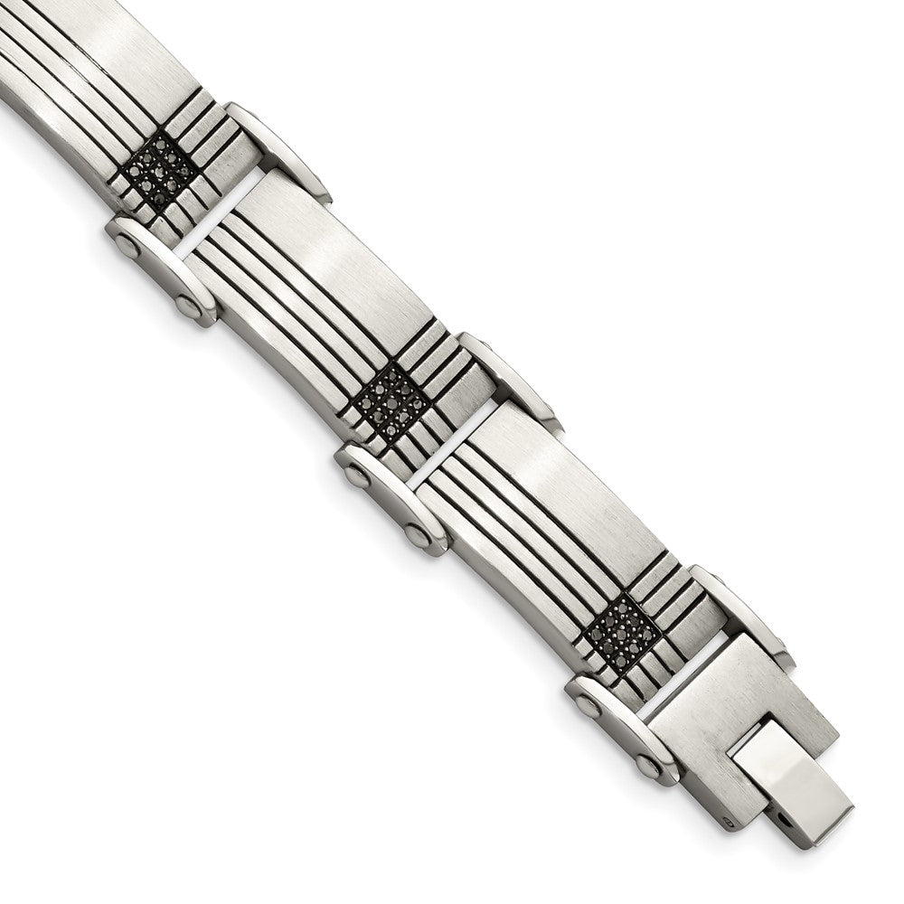Chisel Stainless Steel Brushed and Polished Black IP-plated with 1/2 carat Black Diamond 8.5 inch Bracelet, 0.5 ct, 8.5 x 10 mm