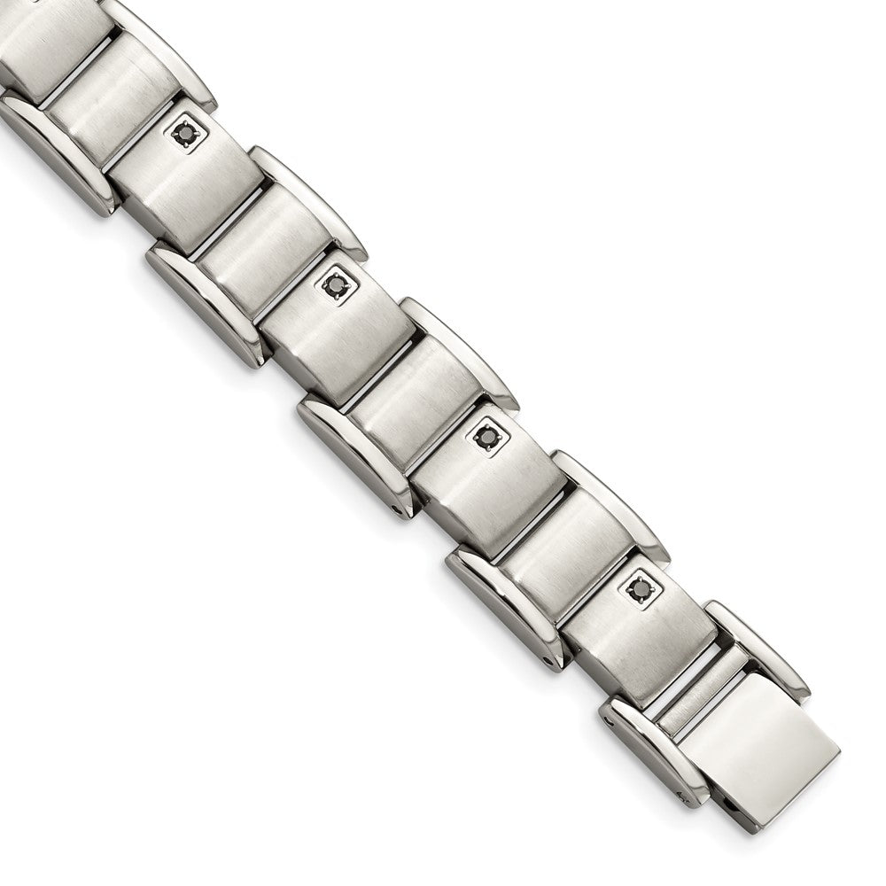 Chisel Stainless Steel Brushed and Polished with 3/8 carat Black Diamond 8.5 inch Bracelet, 0.39 ct, 8.5 x 12 mm