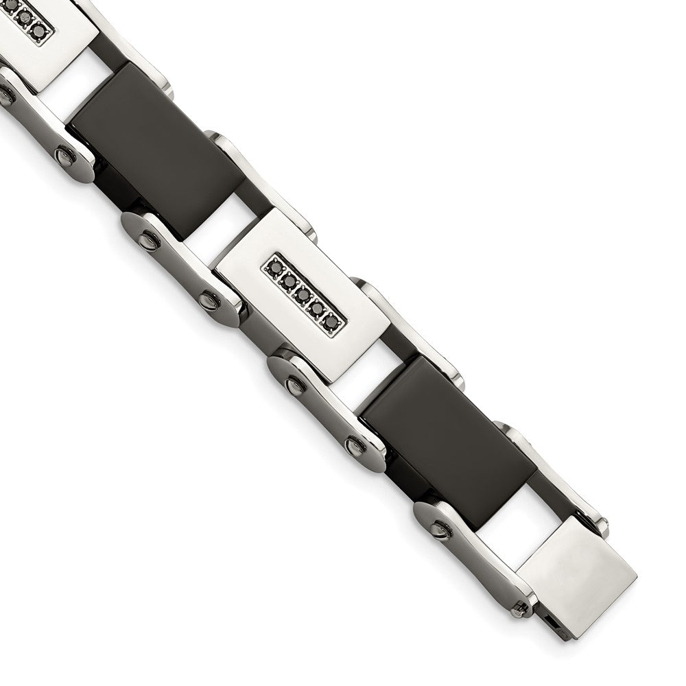 Chisel Stainless Steel Polished Black IP-plated with 1/4 carat Black Diamond 8.5 inch Bracelet, 0.25 ct, 8.5 x 12 mm