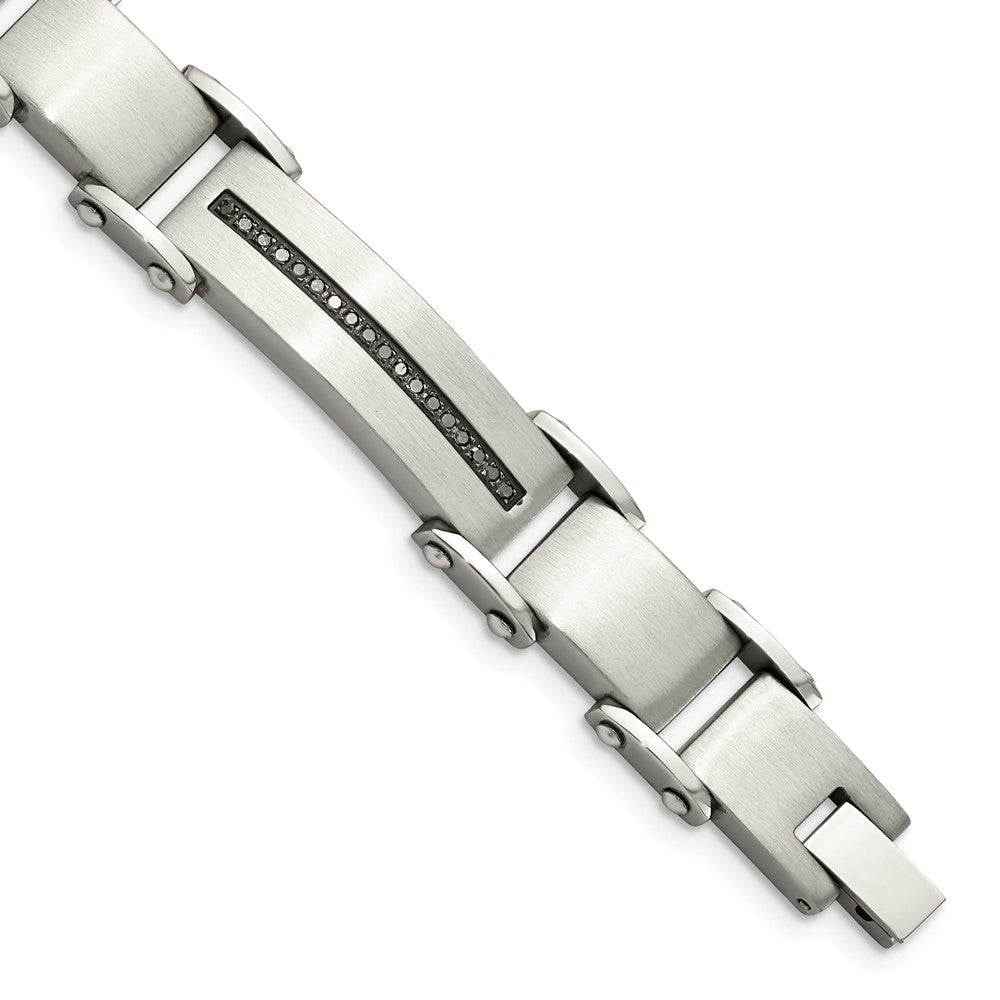 Chisel Stainless Steel Brushed and Polished with 1/2 carat Black Diamond 8.5 inch Bracelet, 0.5 ct, 8.5 x 12 mm