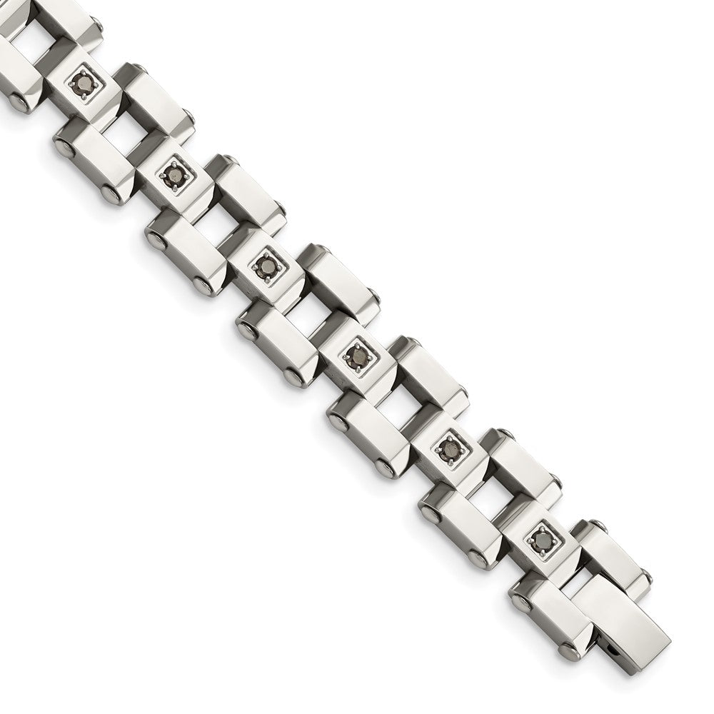 Chisel Stainless Steel Polished with 1 carat Black Diamond 8.5 inch Bracelet, 8.5 x 12 mm