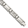 Chisel Stainless Steel Polished and Textured with 1/10 carat Diamond 8.5 inch Bracelet, 0.1 ct, 8.5 x 12 mm