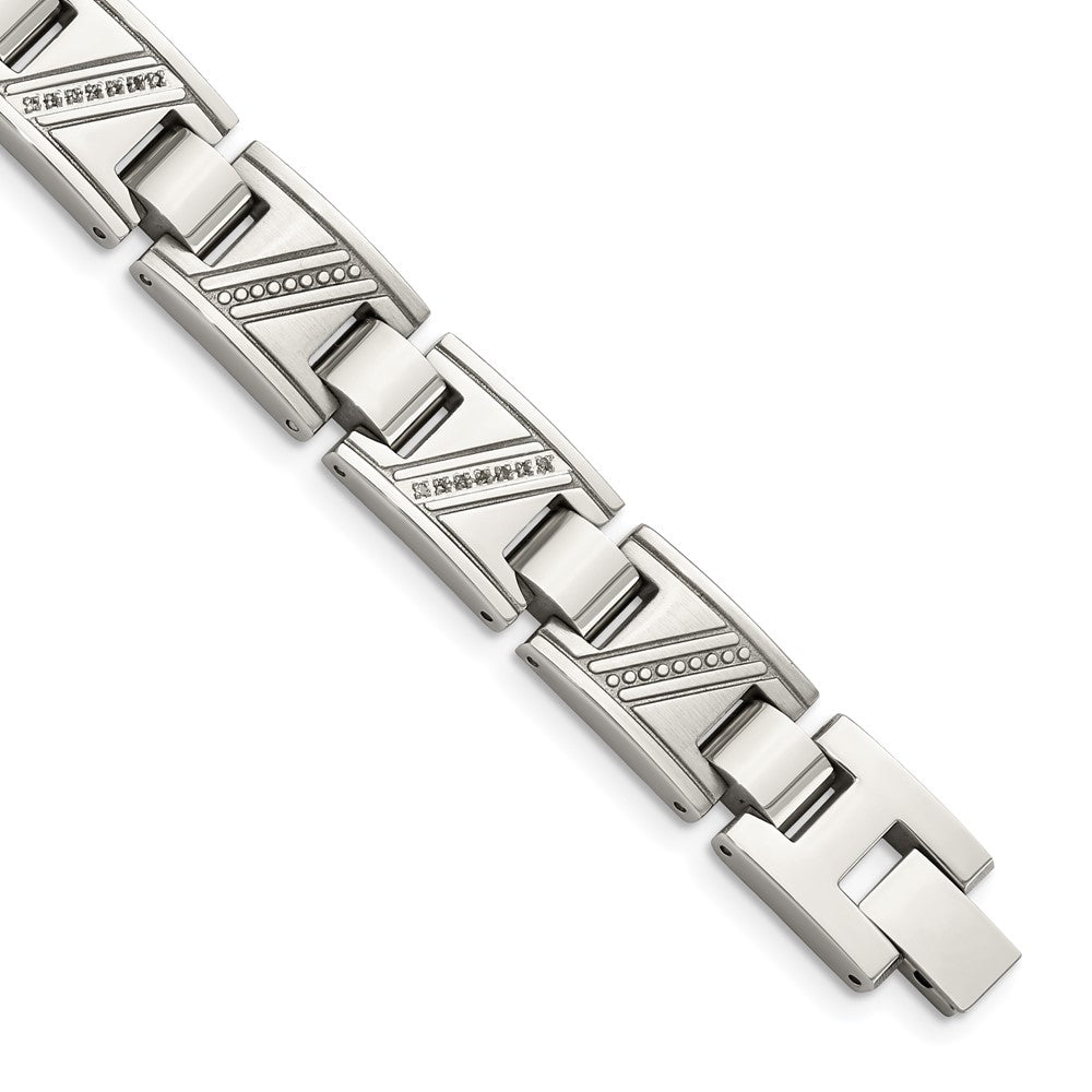 Chisel Stainless Steel Polished with 1/10 carat Diamond 8.5 inch Bracelet, 0.1 ct, 8.5 x 11 mm