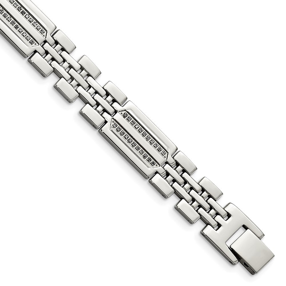 Chisel Stainless Steel Polished with 1/4 carat Diamond 8.75 inch Fancy Bracelet, 0.26 ct, 8.75 x 10 mm