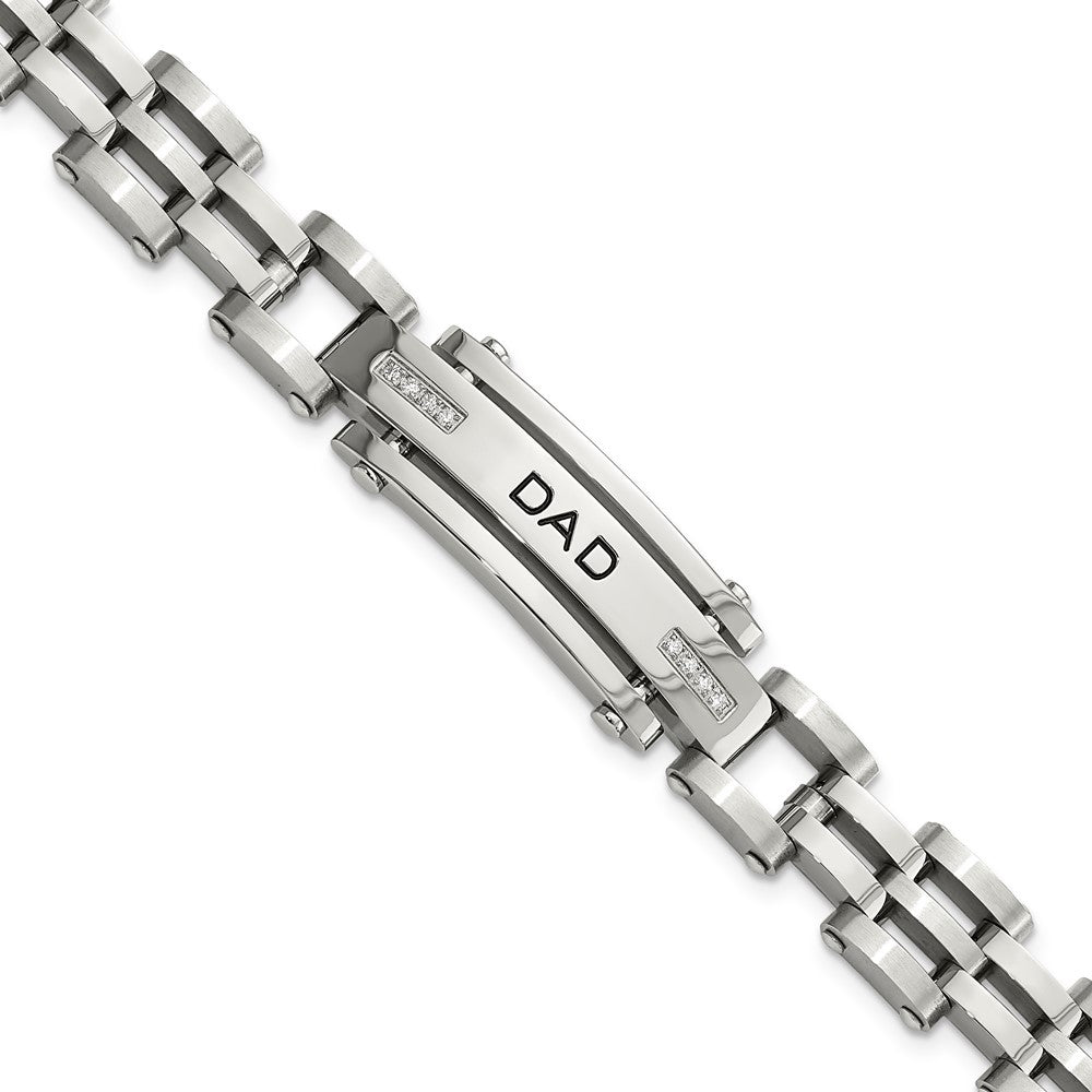 Chisel Stainless Steel Polished with CZ DAD 8.5 inch Bracelet, 8.5 x 12 mm