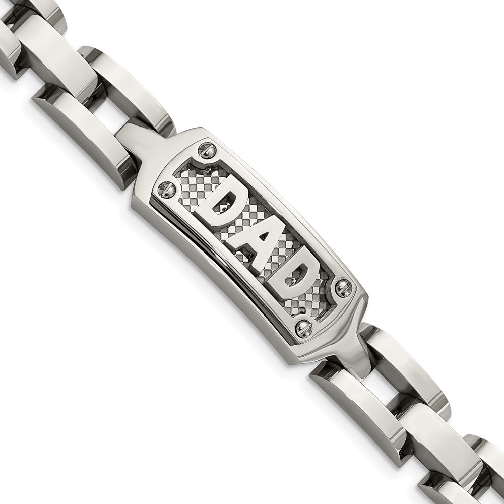 Chisel Stainless Steel Polished and Textured DAD 8.5 inch Bracelet, 8.5 x 11 mm