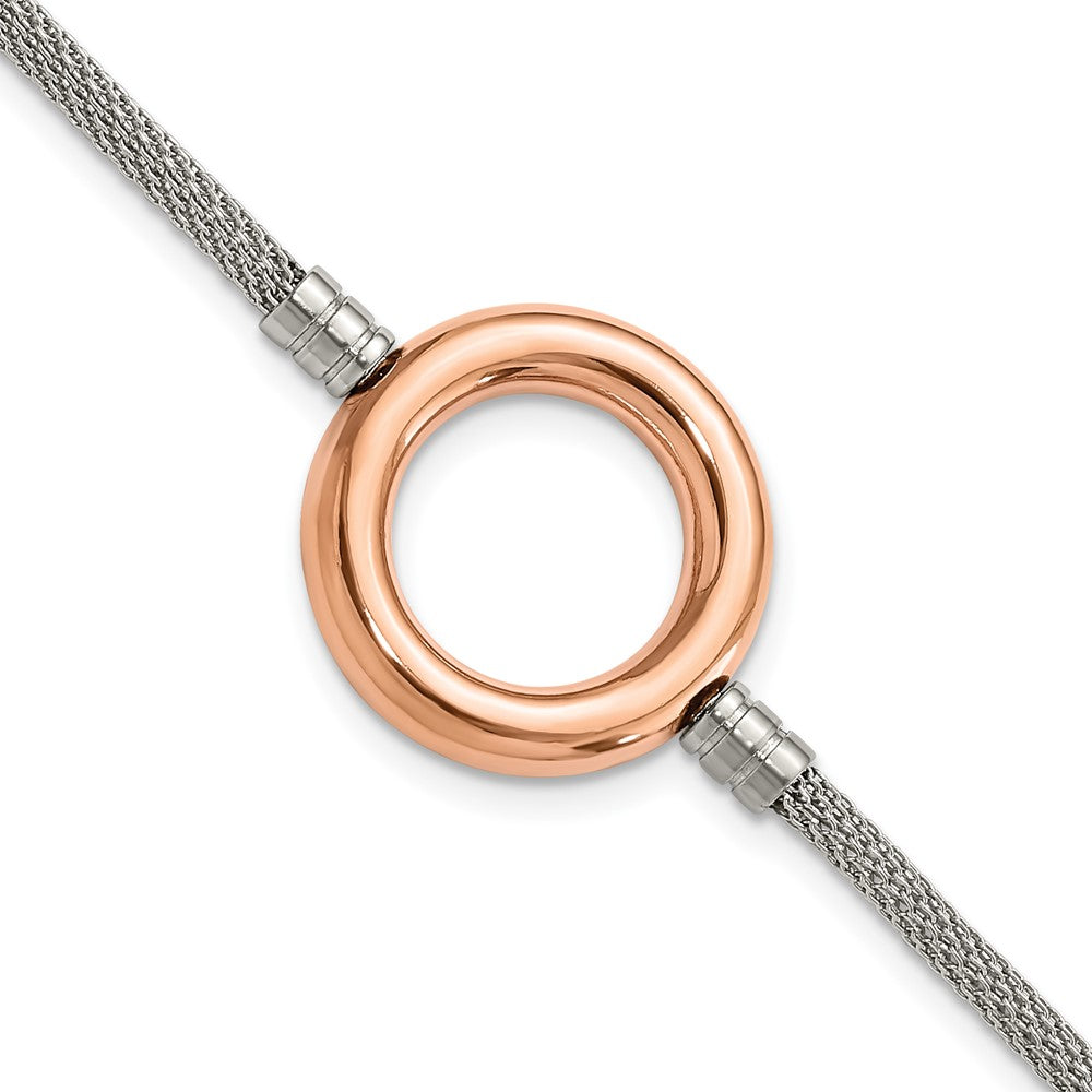Stainless Steel Pink PVD-plated Circle Mesh w/1.5in ext Bracelet, 9.25 x 25 mm