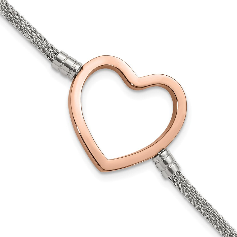 Stainless Steel Pink PVD-plated Heart Mesh w/ 1.5in ext Bracelet, 9.25 x 28 mm