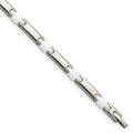 Chisel Stainless Steel Polished with White Ceramic 7.5 inch Link Bracelet, 7.5 x 5 mm