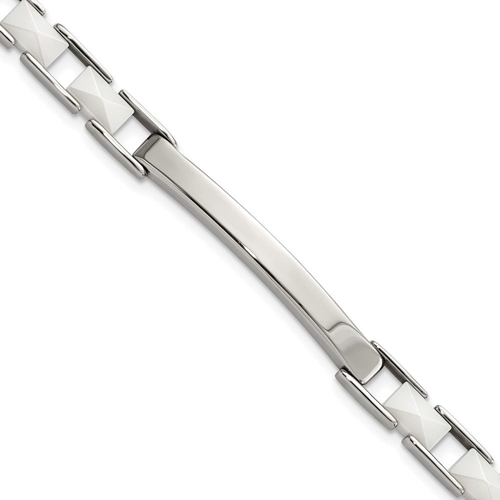 Stainless Steel & White Ceramic Bar Bracelet, 7.5 x 6 mm