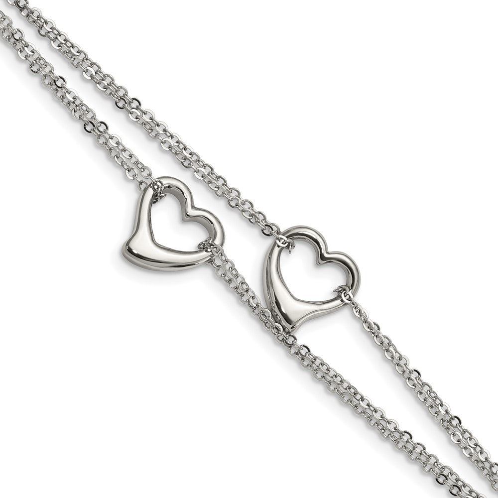 Chisel Stainless Steel Polished Cutout Hearts 7 inch Multi-Strand Bracelet, 7 mm