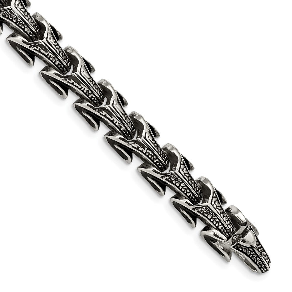 Chisel Stainless Steel Antiqued and Polished 8.5 inch Dragon Scale Link Bracelet, 8.5 x 11 mm