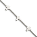Chisel Stainless Steel Polished Crosses on Twisted Wire 7.5 inch Bracelet with .75 inch Extension, 7.5 x 10 mm