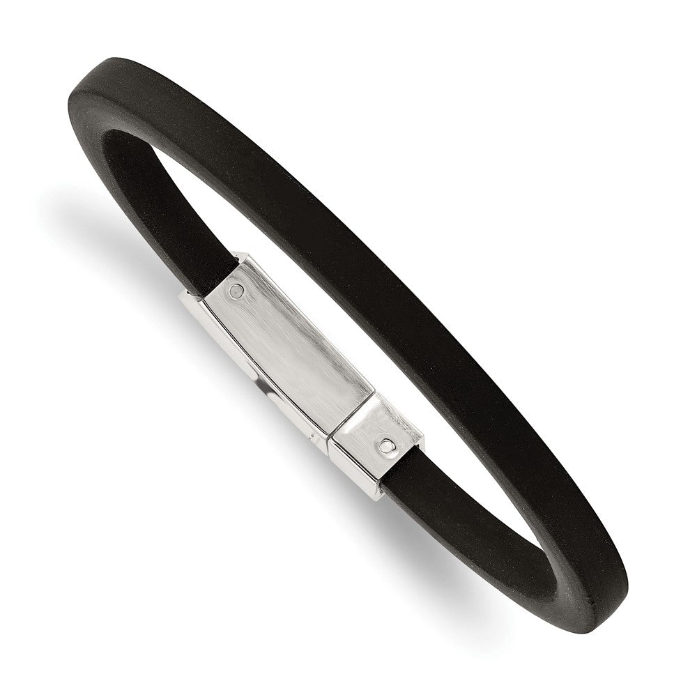 Chisel Stainless Steel Polished Black Rubber 8.5 inch Bracelet, 8.5 x 6 mm